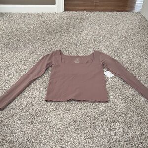 Free People Brown Square-Neck Long Sleeve Top
